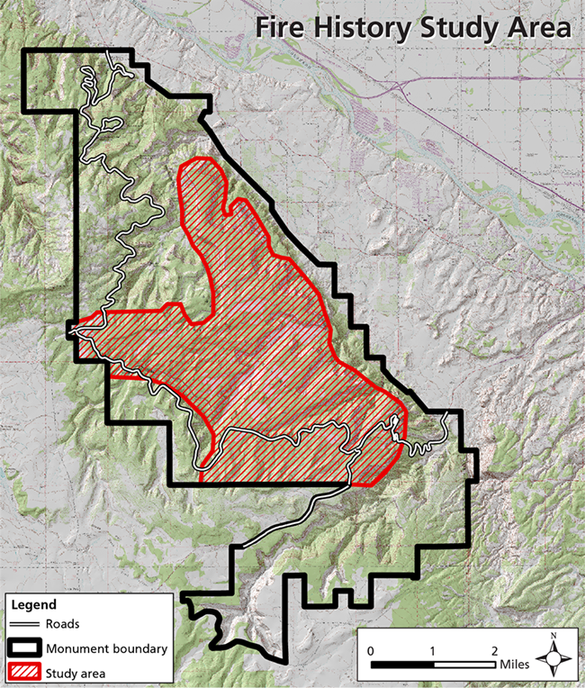 Map of Colorado NM showing study area in red. Entire study area is within the monument.