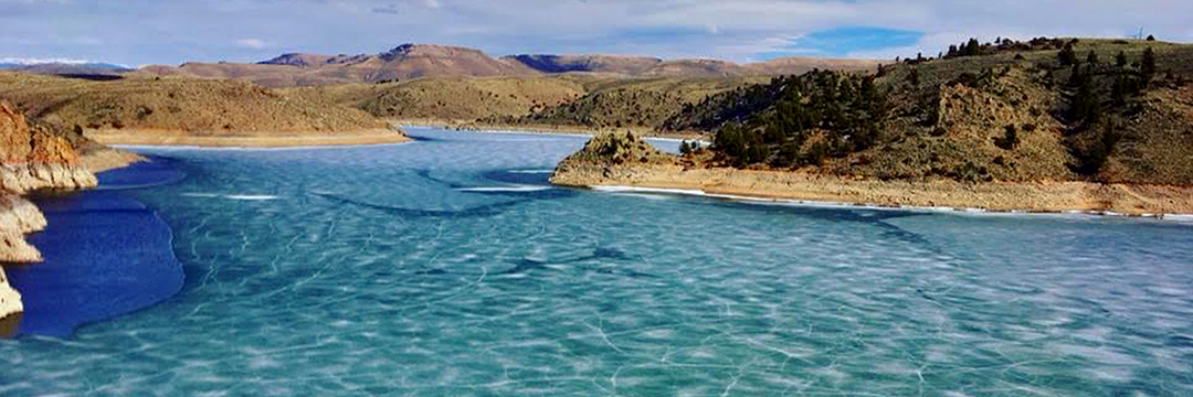 Blue reservoir with ice