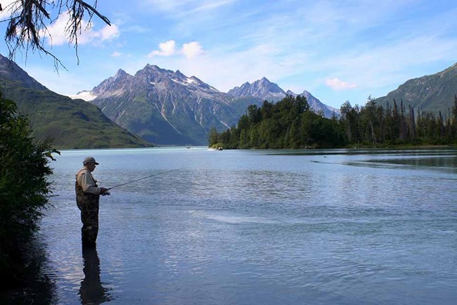 A fisherman on the Crescent River in Lake Clark.