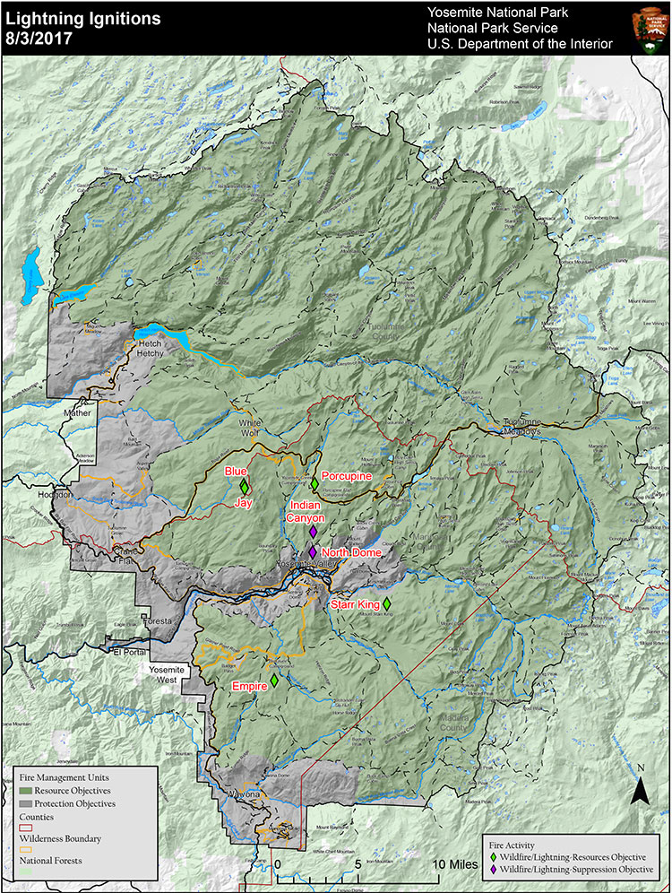 Map of the park with points of where fires have started.