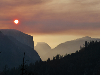 Smoky skies in Yosemite Valley on August 8