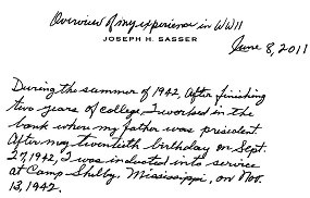 Handwriting on Joseph H. Sasser stationary
