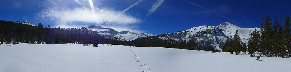 Unicorn Creek and a skier on February 4 sunny day