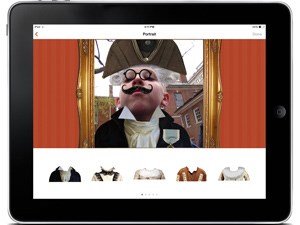 Screen shot of NPS Independence mobile app portrait activity showing a boy wearing 18th century clothing.