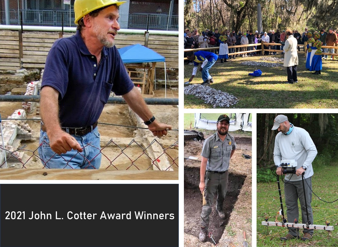 composite of four images of NPS staff working in archeological sites