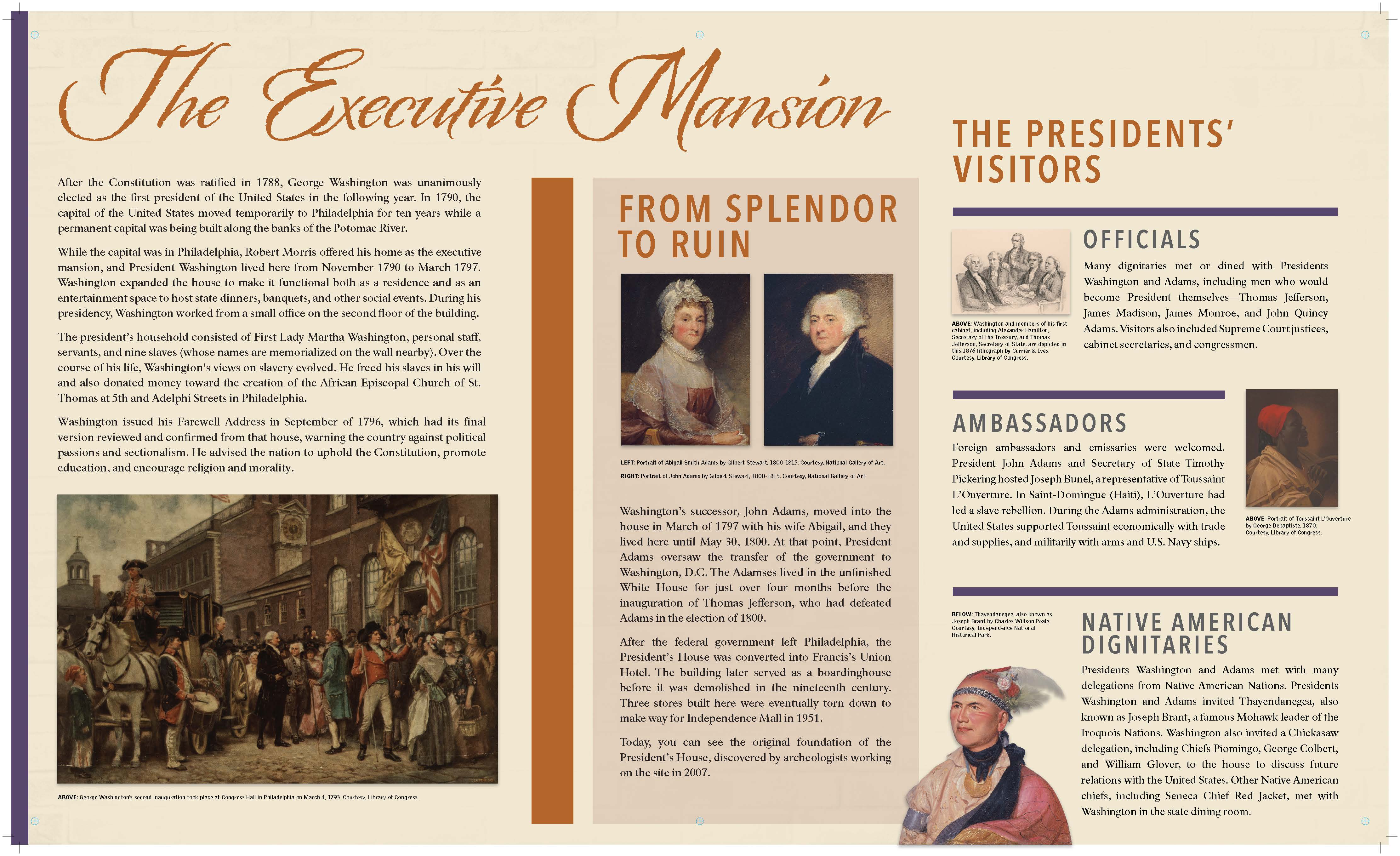 Exhibit panel titled The Executive Mansion. See below for full panel text. Exhibit panel titled The Executive Mansion. See below for full panel text.