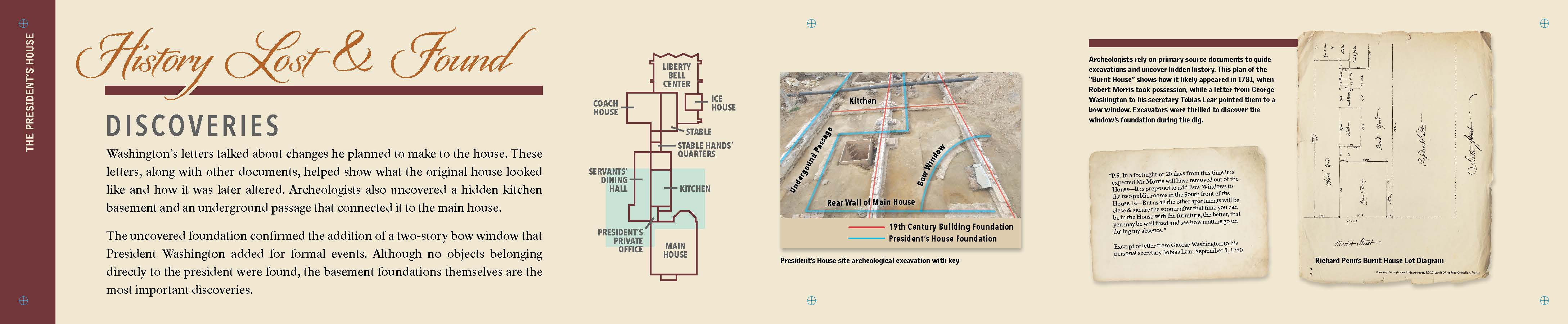 Exhibit panel titled History Lost and Found: Discoveries. See below for full panel text. Exhibit panel titled History Lost and Found: Discoveries. See below for full panel text.