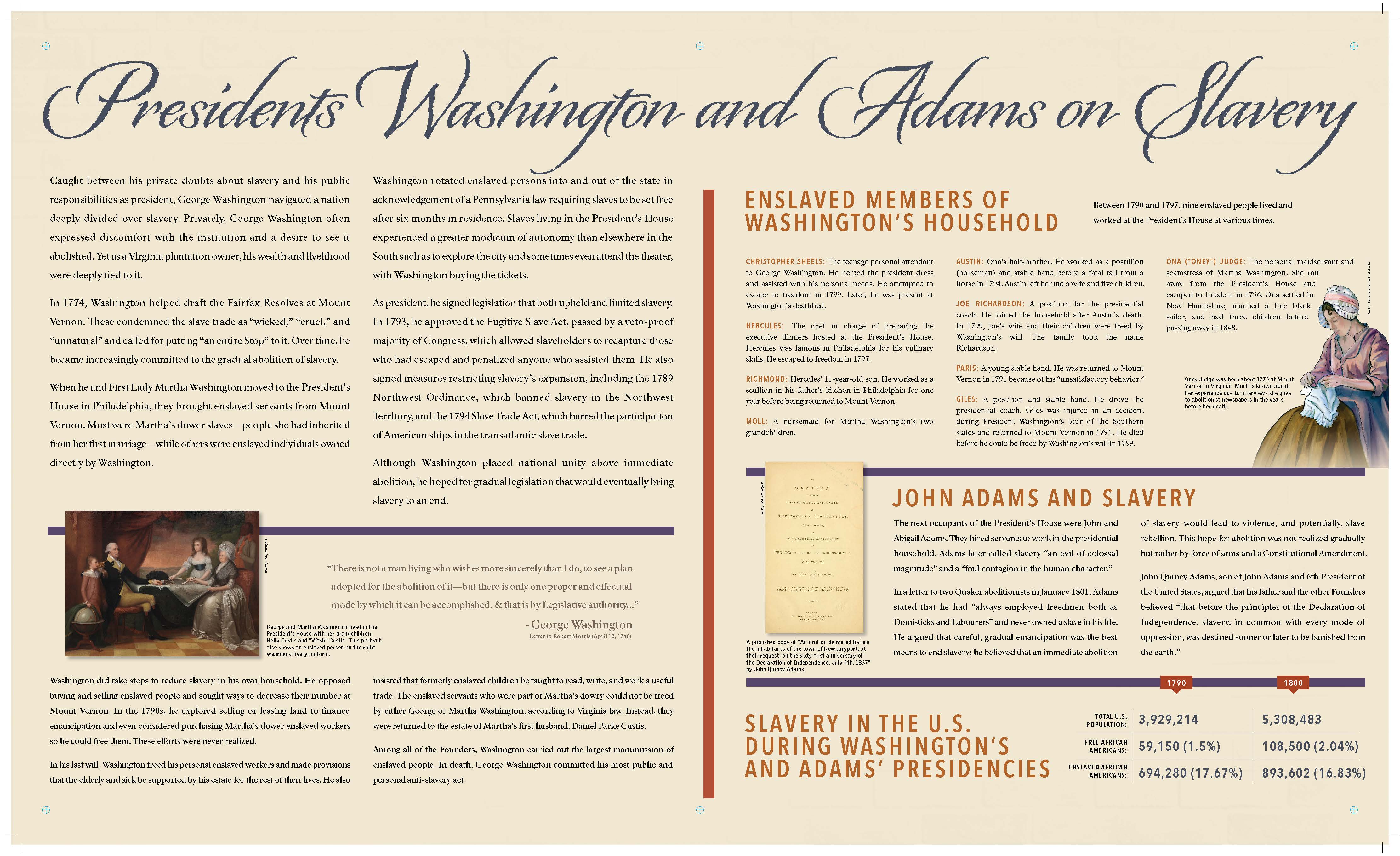 Exhibit panel titled Presidents Washington and Adams. See below for full panel text. Exhibit panel titled Presidents Washington and Adams. See below for full panel text.