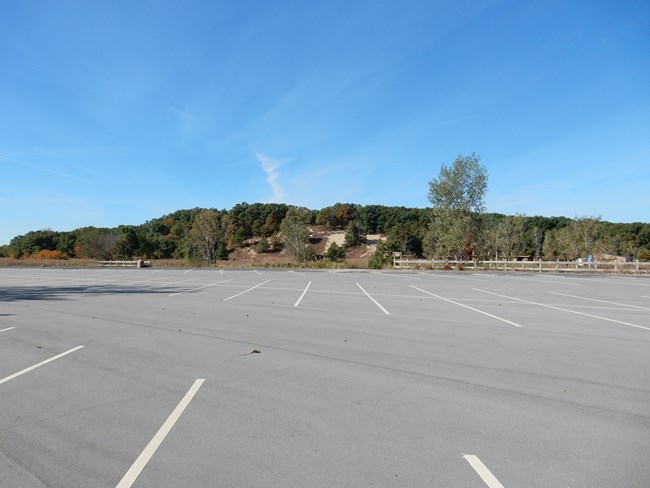 picnic shelter and large parking lot