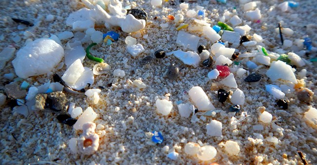 Microplastics and macroplastics in sand