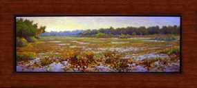 Painting of Long Lake. Original artwork is 9 1/2" X 29" plus 3" wood frame. This painting is now part of the national lakeshore's artist-in-residence art collection.