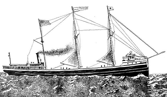 artist sketch of the SS Henry Chisholm sailing on a turbulent sea