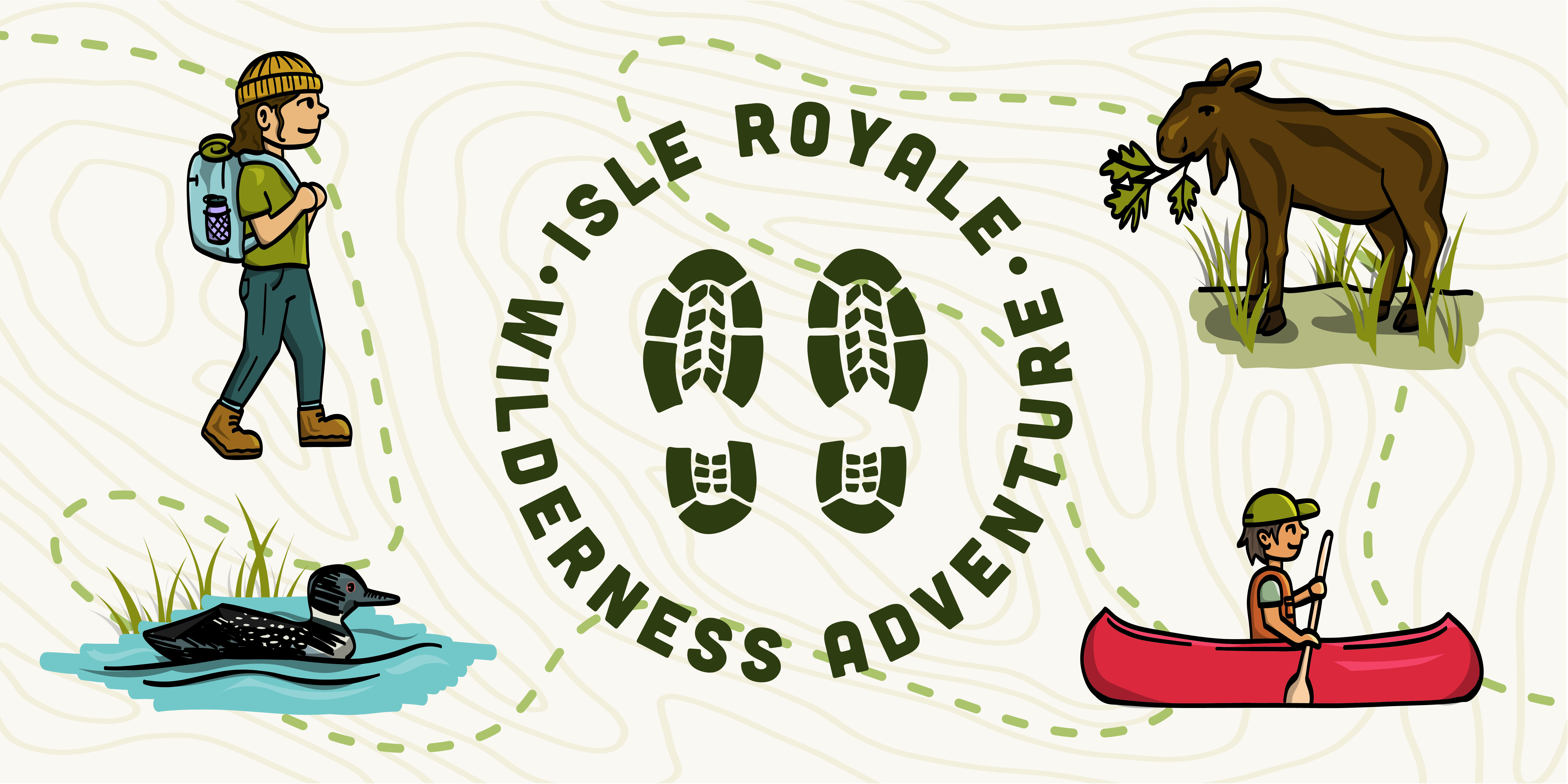 A graphic banner reading Isle Royale Wilderness Adventure.