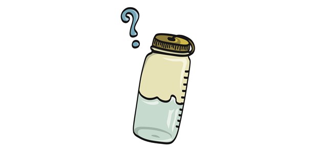 A cartoon of a water bottle that is half full.