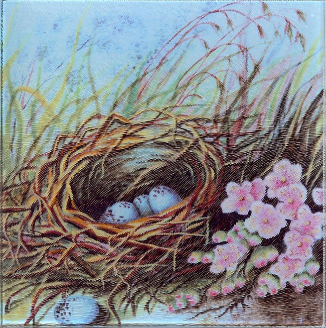 Reproduced fireplace tile from Garfield dining room