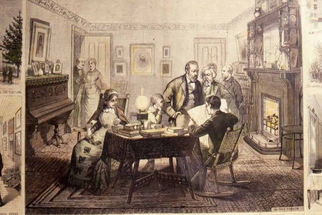 drawing of the Garfield Home's parlor