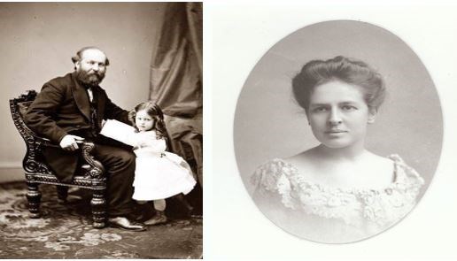 two pictures-on left is a young Mollie and her father on the right is Mollie as a young woman