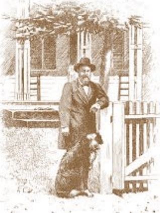 a newspaper sketch of candidate Garfield and his dog Veto