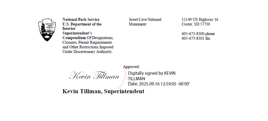 Signature of park superintendent approving compendium