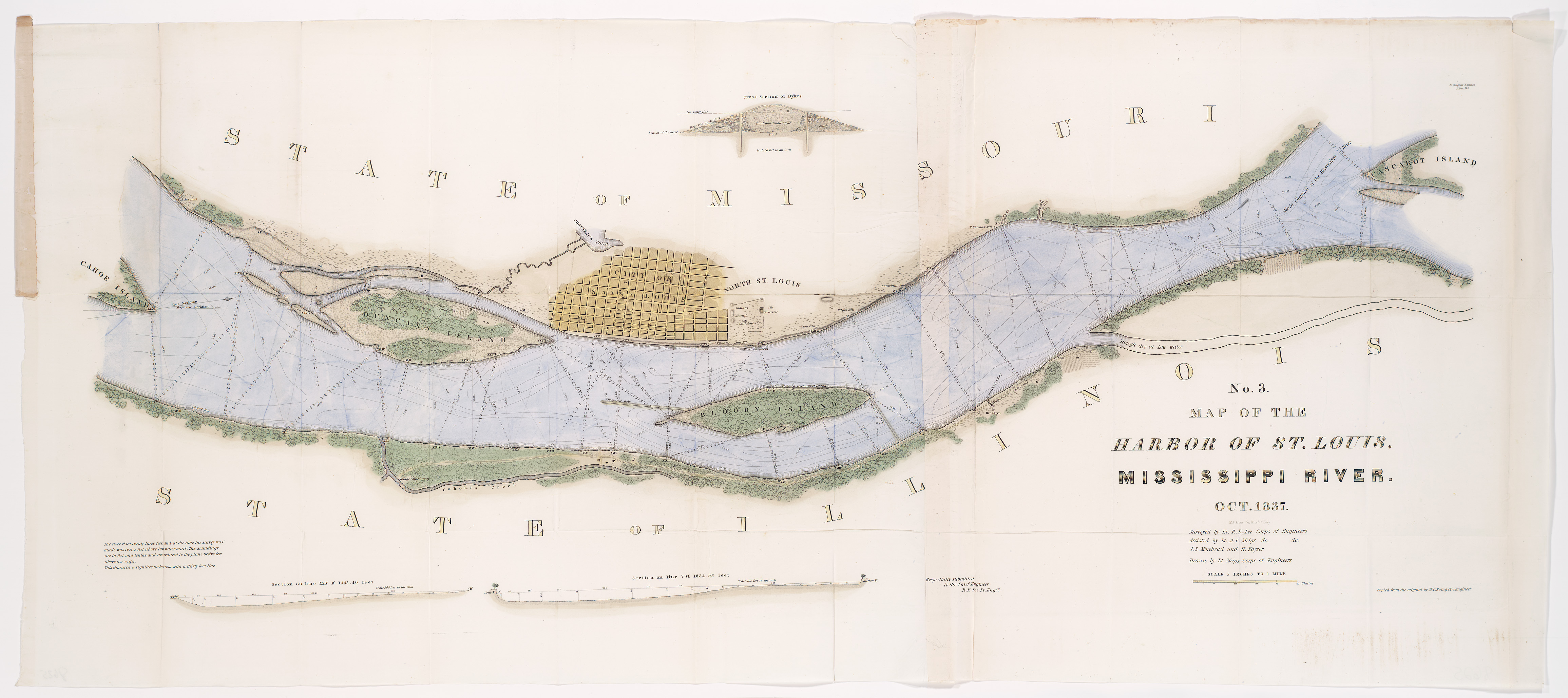 The 1838 map of the harbor of St. Louis 
