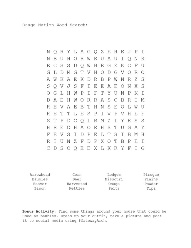 Osage Nation Word Search
