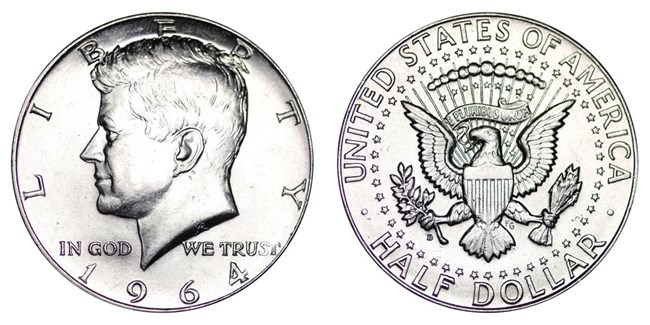front and back of the Kennedy half dollar