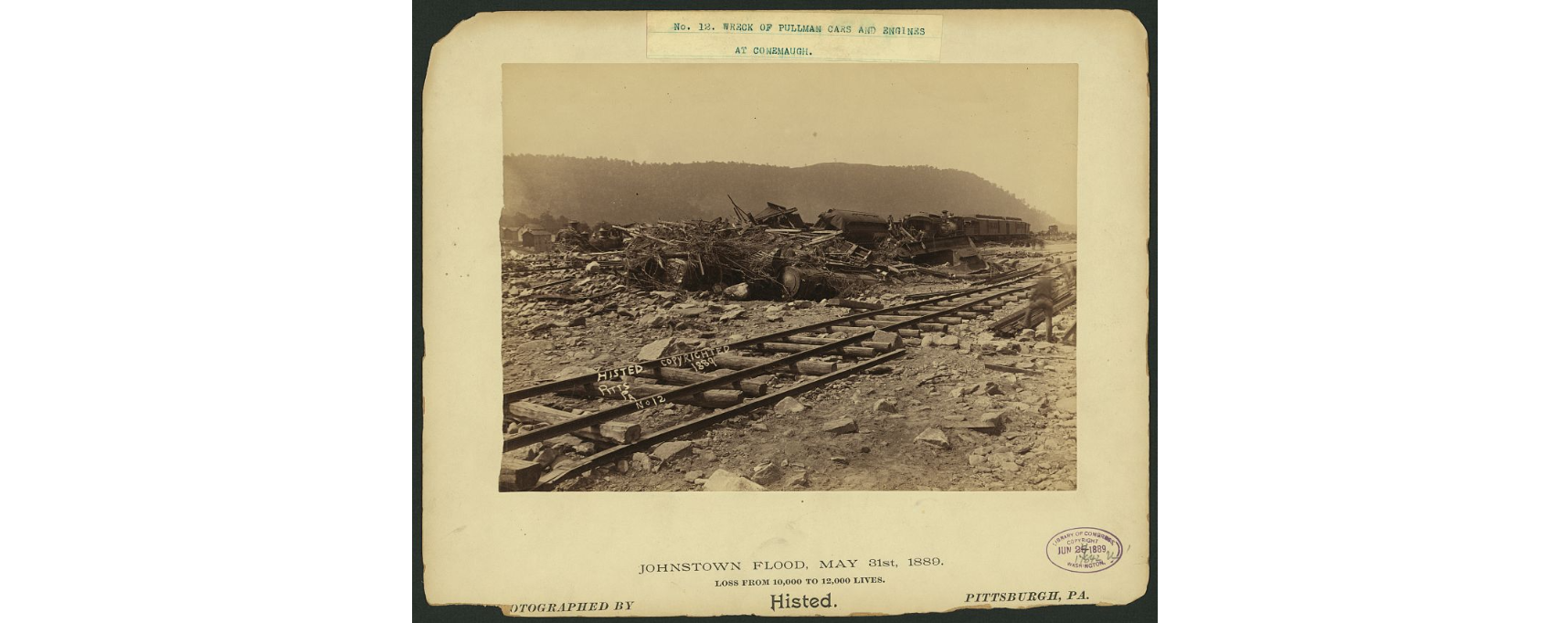 Train wreckage after a flood