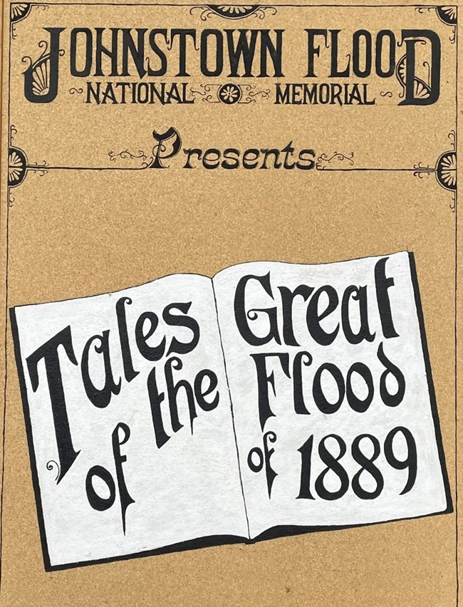 An open book that says Tales of the Great Flood of 1889