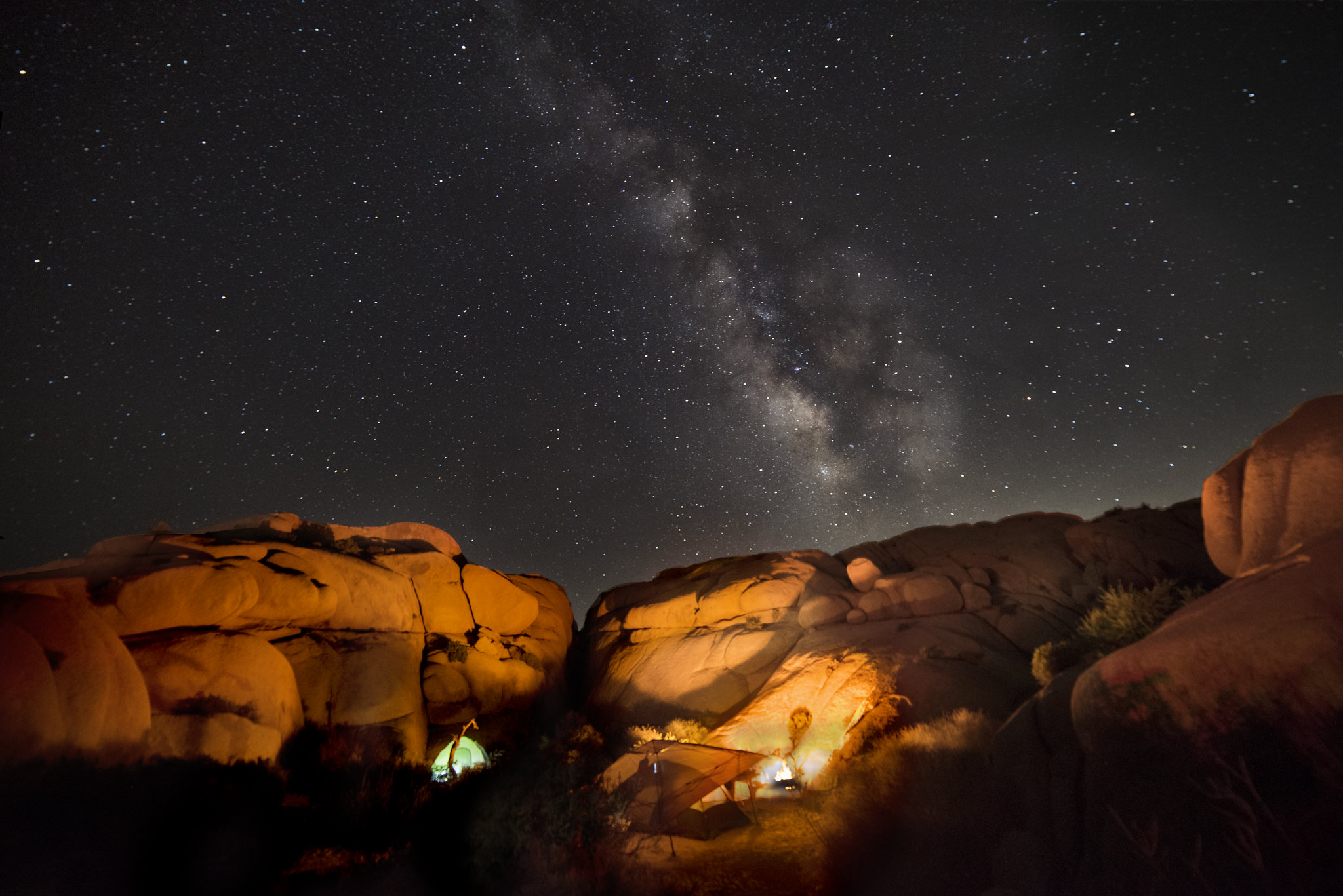 Tent and campsite under the Milky Way