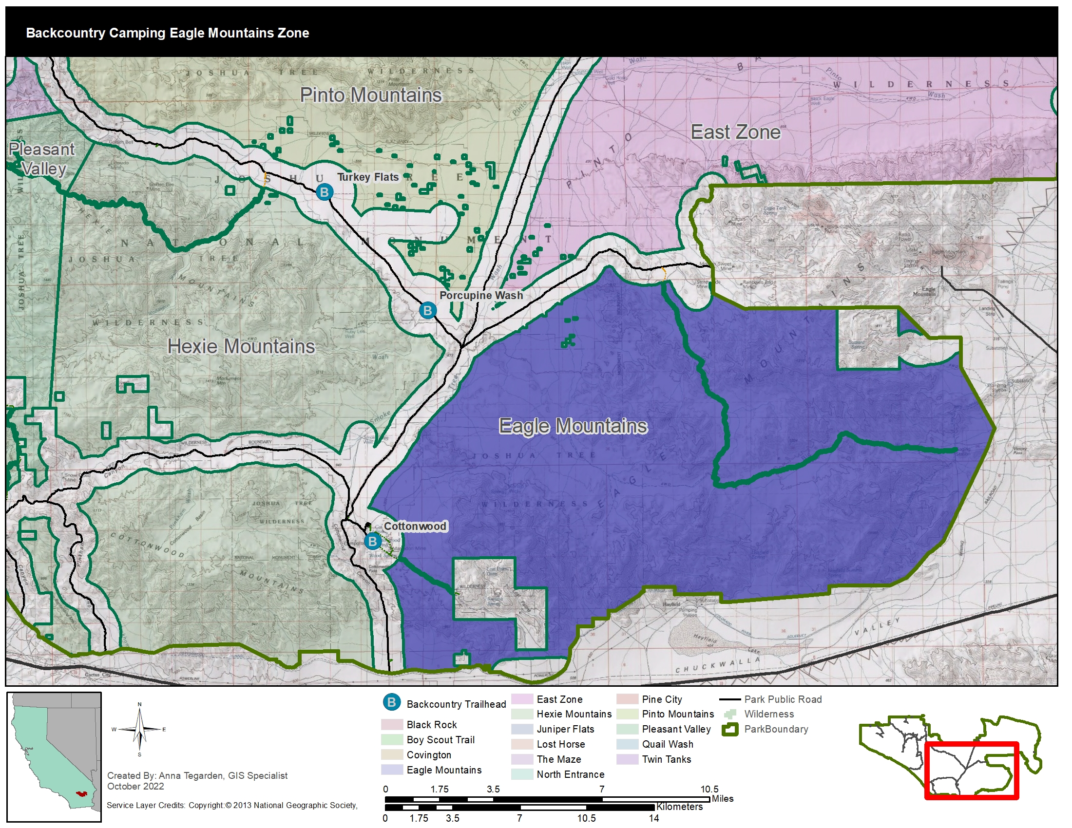 A map for backcountry camping in the Eagle Mountains Zone