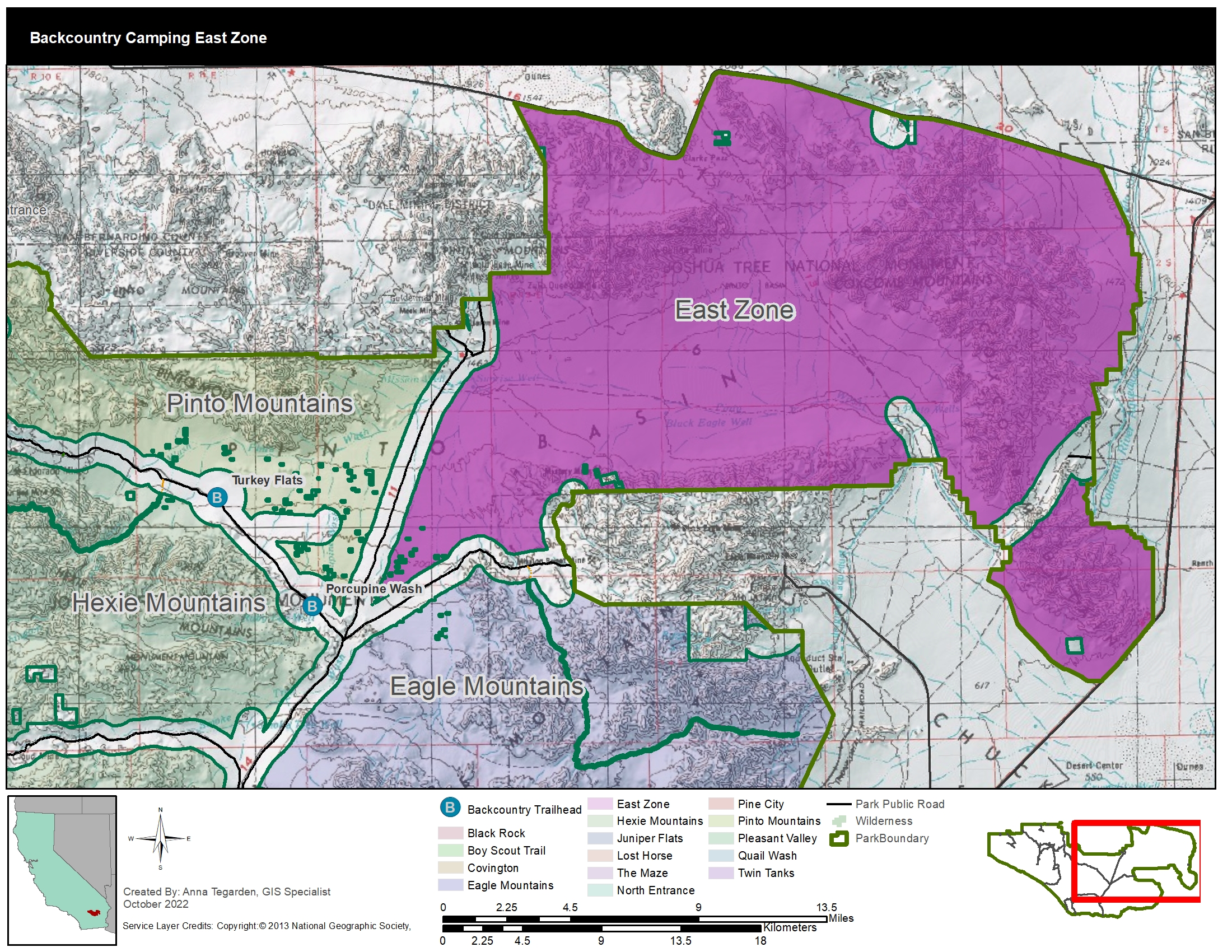 a map of the east zone for backcountry camping and wilderness backpacking