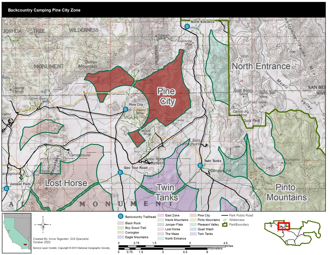 A map of the Pine City backcountry camping Zone