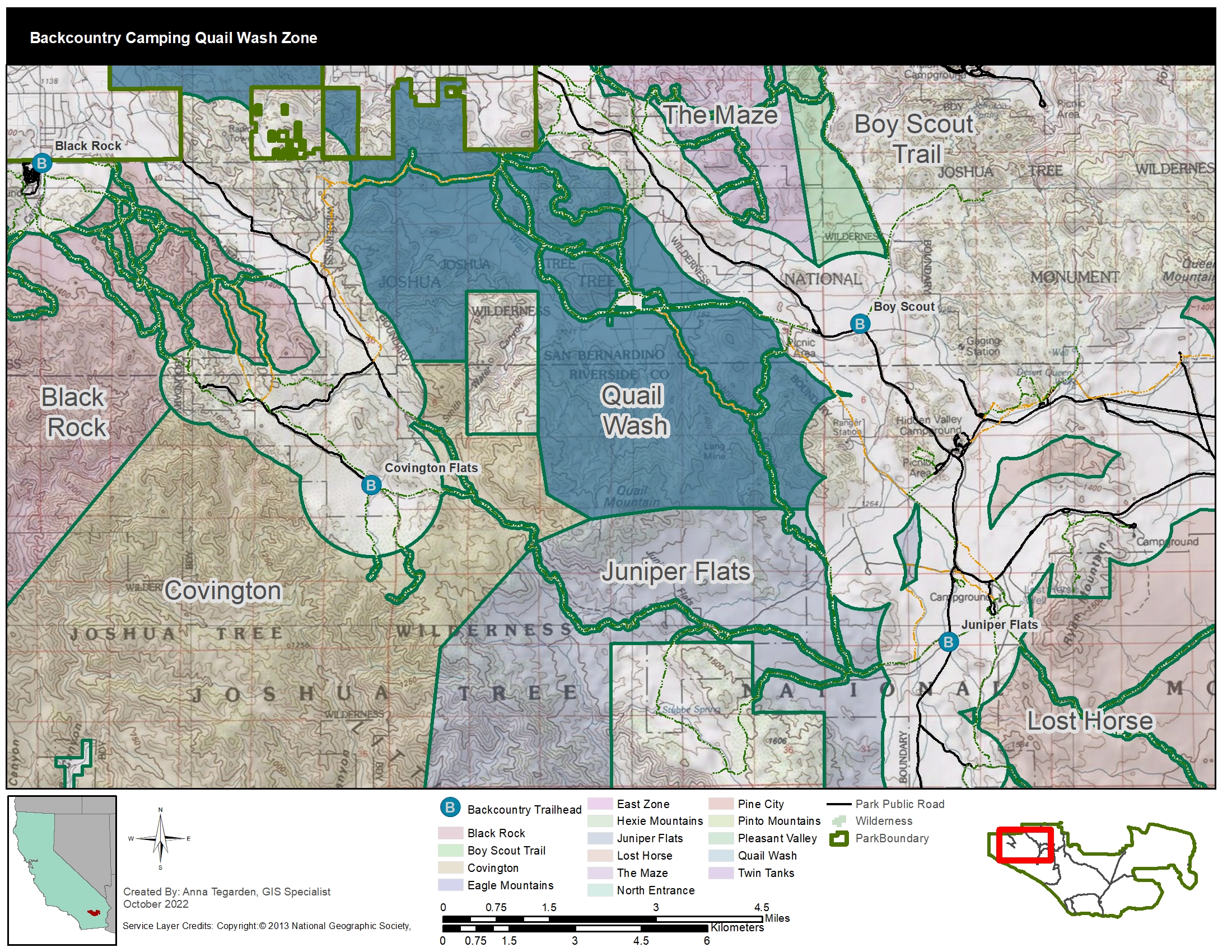 A map of the quail wash backcountry zone