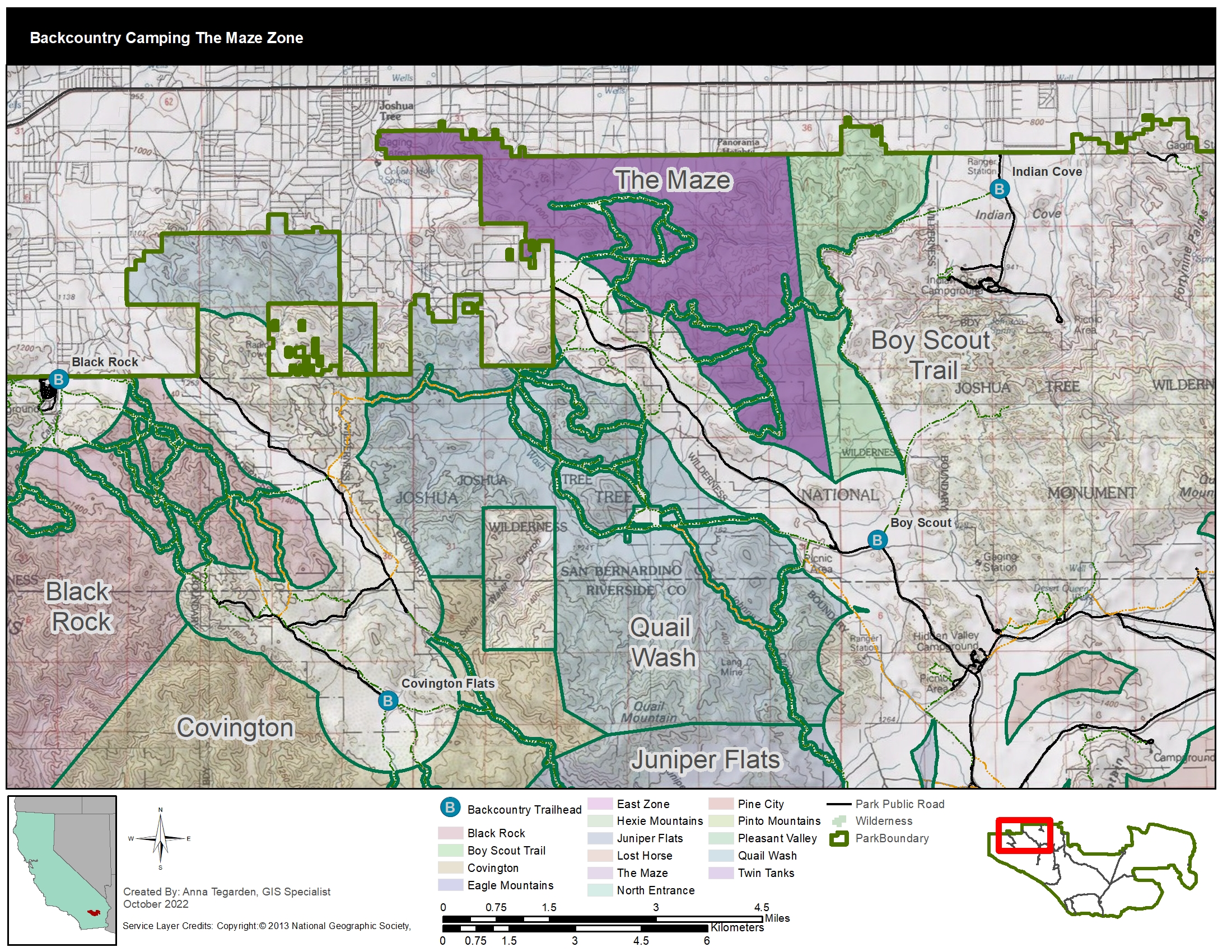 A map of the maze backcountry camping zone