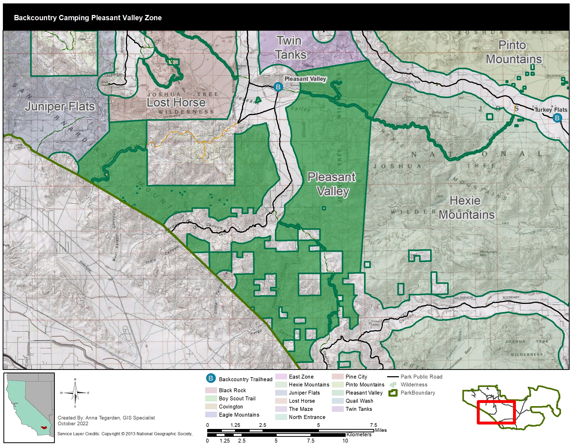 A map of the Pleasant Valley backcountry camping zone