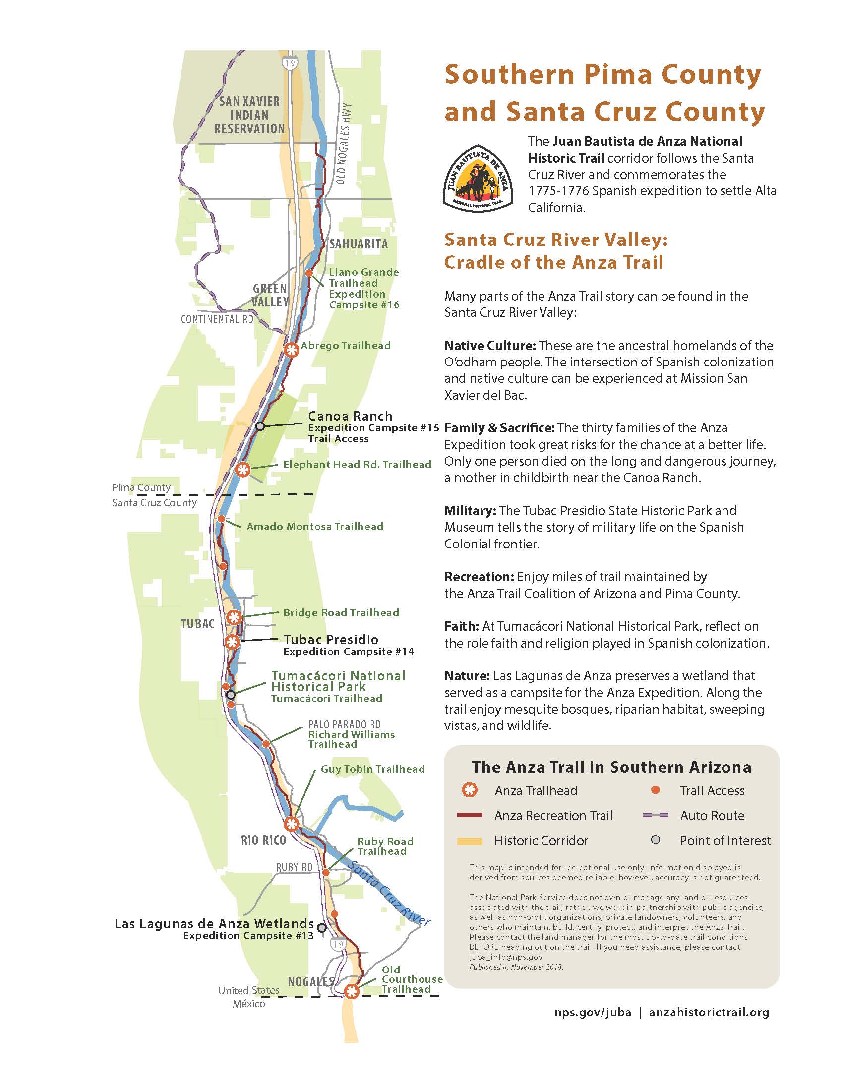 a map of the Anza Trail resources in Southern Arizona