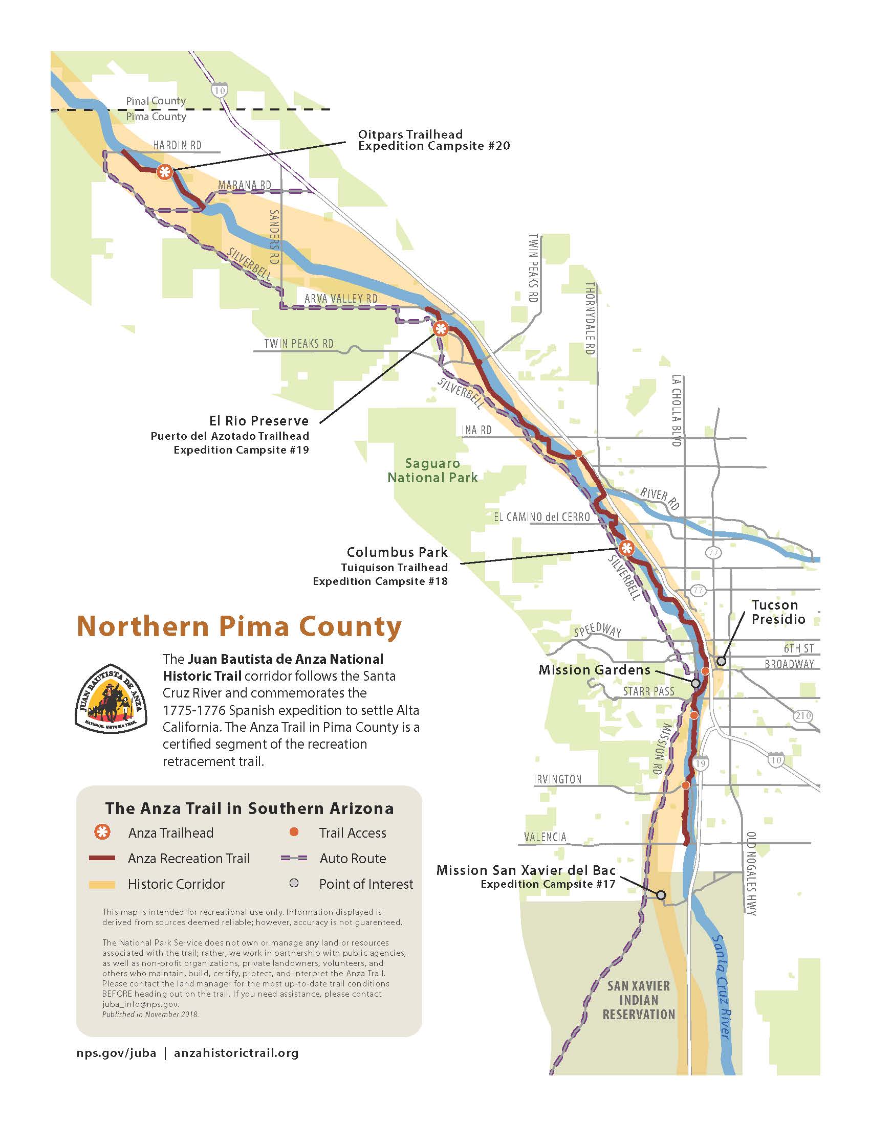 a map of Anza Trail resources in the Tucson area