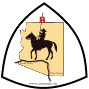 Anza Trail logo. Man sitting on horse.