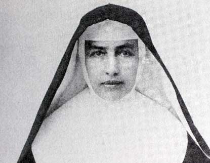 A black and white image of a nun, Mother Marianne Cope.
