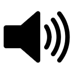 A black graphic of sound coming out of a speaker