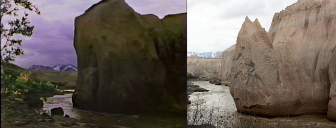 Ukak Falls area comparison from 1979 (left) and 2013 (right)