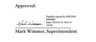Digital signature of superintendent Mark Wimmer dated 2024,07, 01 at 16:01:31