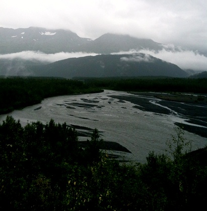 Water flowing across Exit Glacier's outwash plain. Water flowing across Exit Glacier's outwash plain.