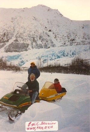 Snowmachining at Exit Glacier in 1976
