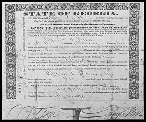 Formal certificate titled State of Georgia has illegible both type and handwriting on it.