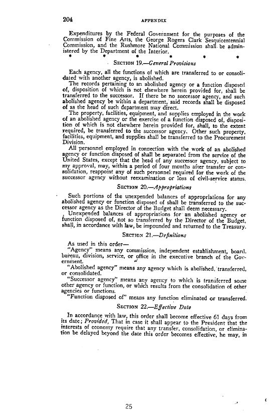 Continued Executive Order No. 6166. See Transcript in Appendices Legislation A-3.