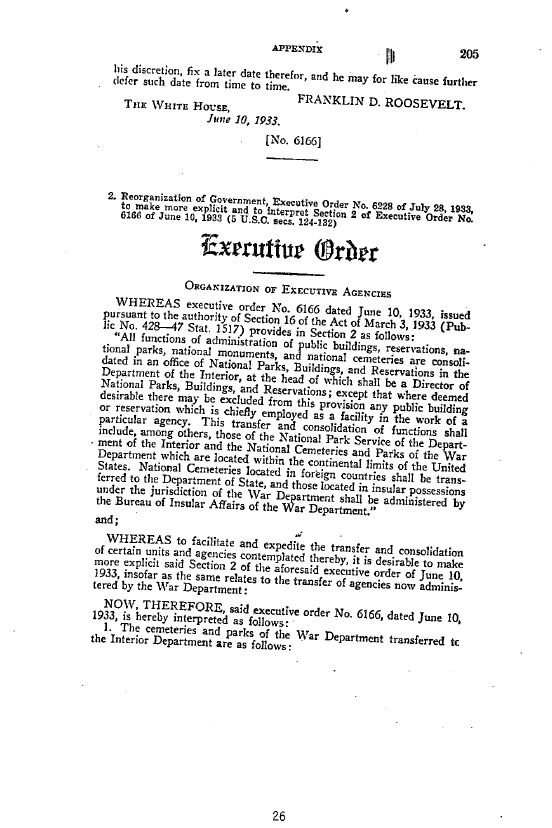 Executive Order No 6228. See Transcript in Appendices Legislation A-4.