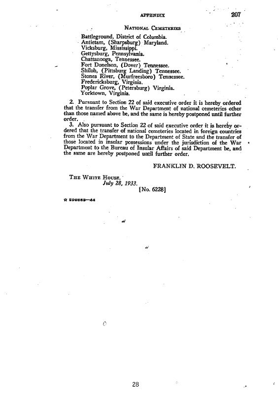 Continued Executive Order No 6228. See Transcript in Appendices Legislation A-4.