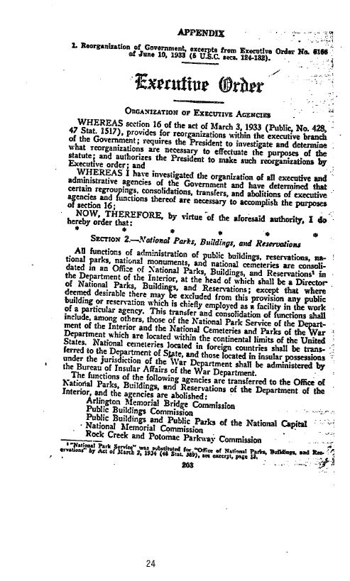 Executive Order No. 6166. See Transcript in Appendices Legislation A-3.