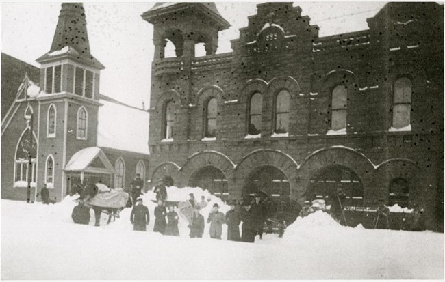 Black and white photo of the Copper Country Firefighters History Museum